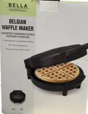 Bella Essentials Belgian Waffle Maker PBA Free Non Stick Power Ready Compact NIB