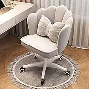 Velvet Office Chair, Makeup Girls Stool with Backrest, Dressing Stool with Soft Cushioned Pad for, Comfy Mid-Century Petal Chair, for Women, Girls, Bedroom(Beige,Spinning Legs)