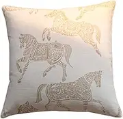 Croker Horse 20x20 inches Throw Pillow Cushion Cover - White Horse Chenille Jacquard Embroidery Couch Sofa Pillow Covers for Living Room Bedroom