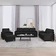 4 Piece Sofa Set with Cushions Black Faux Leather,Sofas-3201403