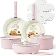 CAROTE Pots and Pans Set, Nonstick Cookware Sets Detachable Handle, 11pcs Induction Kitchen Cookware Set Non Stick with Removable Handle, Oven Safe, RV Cookware Set, Pink Granite
