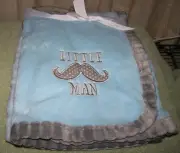 Cribmates Light Blue LITTLE MAN Plush Baby Blanket 30" x 40"
