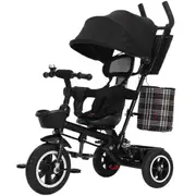 4 in 1 Kid Tricycle, Folding Stroller with Removable Push Handle, Reversible Seat, Adjustable Canopy, Safety Harness, Storage Basket, Trike for 1-6 Year Old, Black