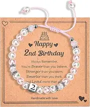 [SNORSO] 1-8 Years Old Birthday Gifts for Girl - Adjustable Birthday Bracelet for Little Girls with Pink & White Pearls, Birthday Gift Ideas for Daughter Niece Granddaughter Sister Girls