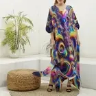 Psychedelic Satin Kaftan Dress Festival Caftan Goddess New Age Fractal Hippie