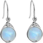[Generic] Moon Stone Round Stone Dainty Teardrop Small Dangle Drop Earrings for Women Girls Silver Plated Elegant Hook Short Dangling Hanging Hypoallergenic Jewelry Presents Birthday Party