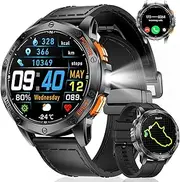 GPS Smart Watches for Men,1.43"AMOLED Fitness Tracker with LED Flashlight/Compass/530mAh Battery/Pedometer, Heart Rate/SpO2/Sleep Monitor 5ATM Outdoor Sports Smartwatch for Android iOS,100+Sport Modes