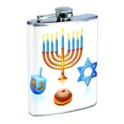 Hanukkah D3 8oz Stainless Steel Hip Flask