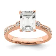 2.00ct. CZ Solid Real 14k Rose Polish 2ct Emerald Engagement Dia Ring