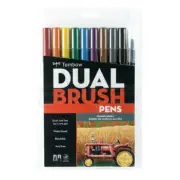 Tombow Dual Brush & Fine Tip Water-based Blendable Acid Free Pens: Muted Palette