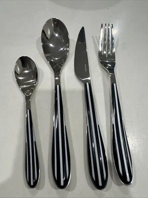 Bugatti Stainless Steel Cutlery Zebra Brand New 24 Piece Set - Black