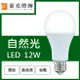 燈具燈飾【豪亮燈飾】LED E27 12W 燈泡 自然光 (CNS認證)~吊扇/燈泡/燈管/省電/LED燈泡/燈具/白光/黃光/客廳燈/房間燈/水晶燈/美術燈/吸頂燈/浴室燈/陽台燈/吊燈/壁燈/燈泡/崁燈/藝術燈/LOFT工業風