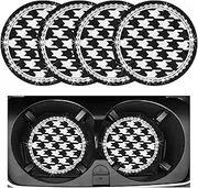 4 PCS Cow Print Car Cup Coaster, 2.75 Inch Anti-Slip Auto Cup Holder Insert Coaster, Anti Slip Bling Cup Mats with Flower Pattern, Universal Interior Car Accessories (Houndstooth)