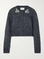 [Erdem] Erdem - Cropped Embellished Sequined Alpaca-blend Cardigan - Black - large large Black