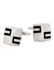 [Cudworth] Rhodium Enamel Cufflinks in Plated & Black