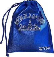 LIL'FOX 8" x 10" Drawstring Girls Grip Bag for Gymnastics 26cm x 20cm - Storage Bag Gym Pouch Lightweight Drawstring Bags for Personal Equipment - Shiny Foil with Rhinestones