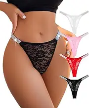 [abandi] Lace Thongs for Women, Rhinestones T Back G String Thong Underwear Sexy Low Waist See Through Panties