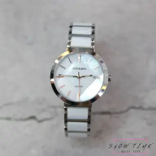 TIVOLINA 菱角切面水晶玻璃璀璨半陶瓷腕錶-陶瓷x不鏽鋼/白面銀 MAW3761WS [ 秀時堂 ]