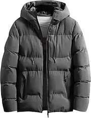 [JEShifangjiusu] Mens Fluffy Quilted Puffer Jacket Pull Rope Hooded Windproof Down Coat Zippered Pocket Waterproof Topcoat