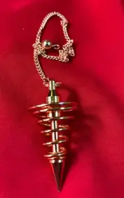 Brass Spiral Pendulum 1.5" tall and 9 With Chain Spiritual Insight Metaphysical