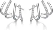 Reffeer Solid 925 Sterling Silver Half Hoop Earrings Wrap for Women Cuff Earrings Piercings Studs