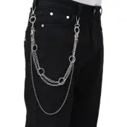 Circle Pendant Pant Chain Women Multi Layer Street Metal Trousers for Key Chain