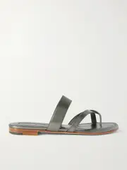 [Manolo Blahnik] Manolo Blahnik - Susa Metallic Leather Sandals - Silver - IT40 IT 40 Silver
