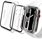 Hianjoo 2 Pack Case Compatible with Apple Watch Series 9 / 8 / 7 41mm, Built-in Ultra Thin HD Tempered Glass Screen Protector Overall Cover Replacement for iwatch 8/7 41mm, Clear