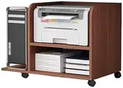 Organizer Printer Stand Mobile Simple Stand Dual Layer Multifunctional Stands Large Capacity Under Desk(Brown)