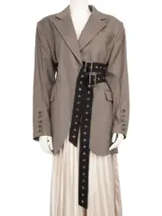 Grey Belted Oversized Blazer