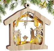 Gungtj LED Nativity Scene, Tabletop Christmas Figurine, Holy Statue With LED, Wooden Christmas Signs, LED Nativity Figurine, Christmas Table Centerpieces, Nativity Scene With Lights