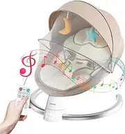 Electric Baby Rocker with 5 Rocking Speeds, 3 Timers and 10 Music, Electronic Baby Rocker with Seat Belt & Insect Net, Baby Swing Electric with Touchscreen (Khaki-LF)