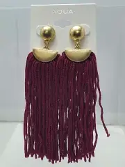 AQUA burgundy fringe tassel pierced earring gold top NWT