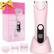Zesuti Electric Bikini Trimmer for Women,Electric Razors for Women,Cordless Pubic Hair Trimmer,IPX7 Waterproof & LED Display Ladies Body Hair Trimmers Bikini Shaver for Underarm Leg Arm,Gifts Pink