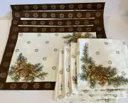 Holiday Placemat & Napkin Set of 4 Ea Christmas Pinecones Benson Mills NIP New