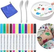 IRWPITW Magical Water Painting Pens for Kids, 12 Colors Magic Drawing Pen Bundle, Kiddies Create Magic Pen Floating Ink Drawings Set with Spoon and Towel, Tattoo Water Marker Gifts for Boys and Girls
