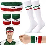 Jadive Italy Sport Headband and Italy Socks Set Including 1 Sweatband, 2 Absorbent Sports Bracelets and 1 Pair of Compression Socks, Italian Costume for Men and Women