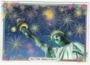 Postcard Glitter Tausendschoen Statue of Liberty Night vie New York Postcrossing
