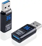 Poyiccot USB Extension Adapter with LED Wattage Dispaly, USB 3.2 Extension Adapter Type A Male to Female 10Gbps Data Transfer with V/A/W Smart Display for Laptop, Keyboard,Flash Driver, 2Pack