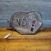 Victorias Secret Graphic GLITTER SHIMMER HEART SHAPED Make Up Cosmetic Bag NWT