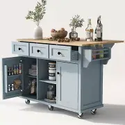 Kitchen Island on Wheels with Drop Leaf, Wood Kitchen Island Cart with Internal