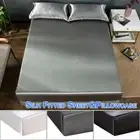 Silk Fitted Sheet&Pillowcase Kit Solid Breathable Soft Mattress Cover Full/Queen