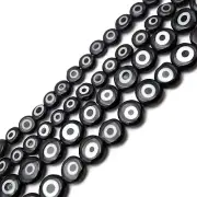Black Evil Eye Glass Coin Discs Beads Size 6mm 8mm 10mm 15.5" Strand