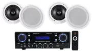 Rockville BLUAMP 100 Home Stereo Receiver Amplifier + (4) 8" Ceiling Speakers