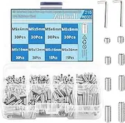 Zmbroll M5 Set Screws Silver Allen Head Socket Hex Grub Screw with Internal Hex Drive 210Pcs M5x4/5/6/8/10/12/16/20mm 304 Stainless Steel Headless Metric Hex Socket Head Cup Point Set Screw