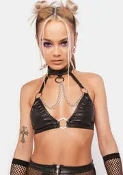 [Roma] O-Ring Chain Halter Bra Top