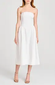 WAYF Giulia Strapless Linen Blend Midi Sundress in Ivory at Nordstrom, Size Small