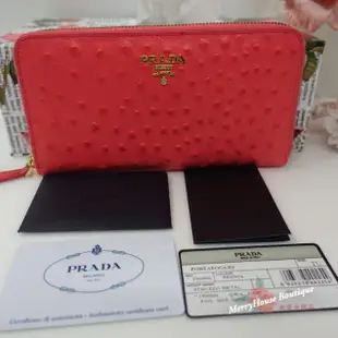 美麗堡Outlet精品 PRADA 1M0506 STRUZZO皮革 ㄇ型拉鏈長夾 蜜桃粉  全新【現貨】