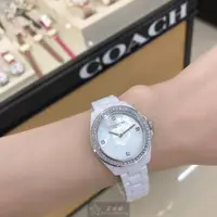 在飛比找ETMall東森購物網優惠-COACH手錶, 女錶 32mm 白圓形陶瓷錶殼 櫻花貝母時