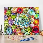 TISHIRON Paint by Numbers Set for Adults - Close-up Pattern of Succulents, Elegant Plant Painting on Canvas, Flower and Green Art for Wall Decoration, 40 x 50 cm